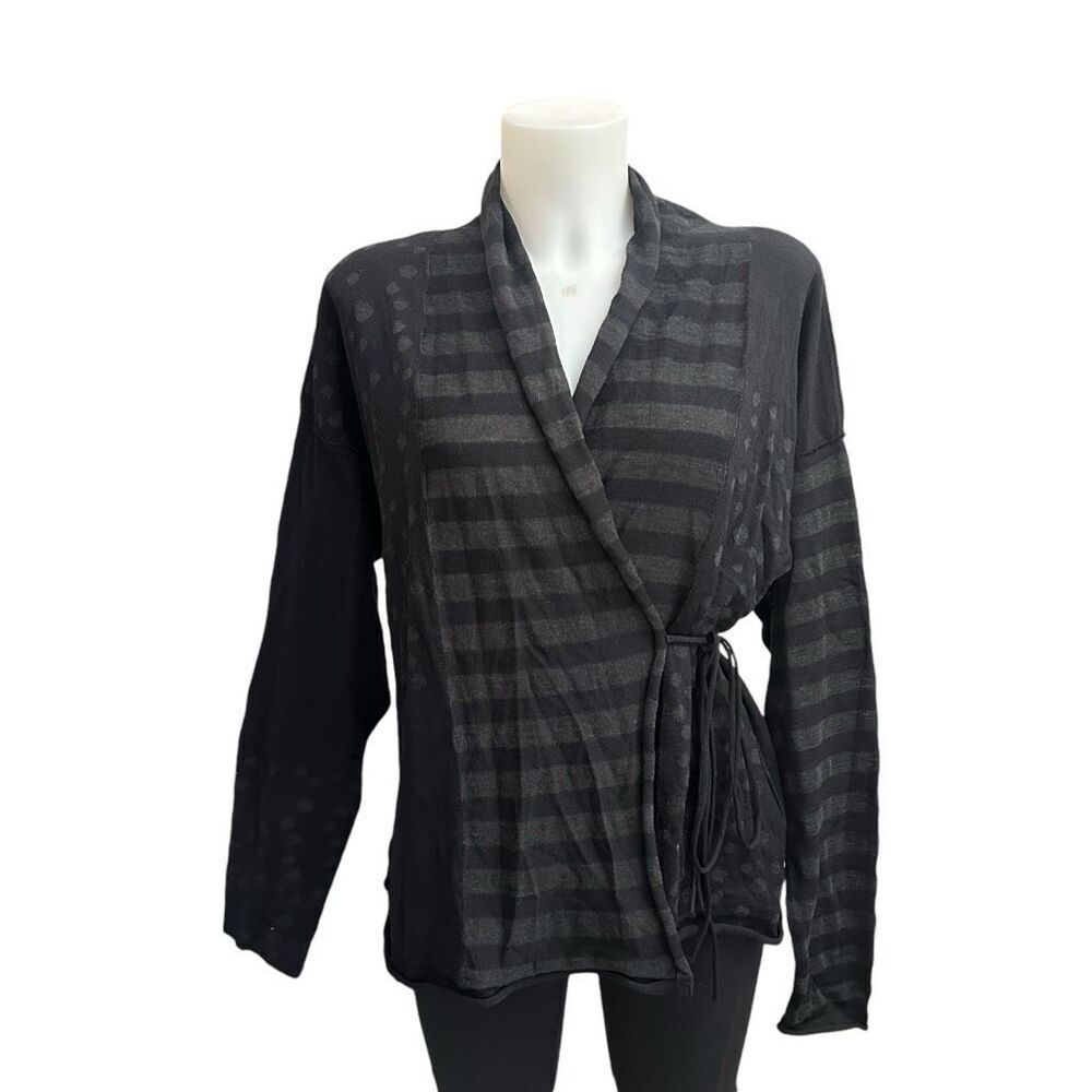 Manuelle Guibal Paris Black Wool Alpaca Blend Stripe Dots Wrap Cardigan‎ sz 4